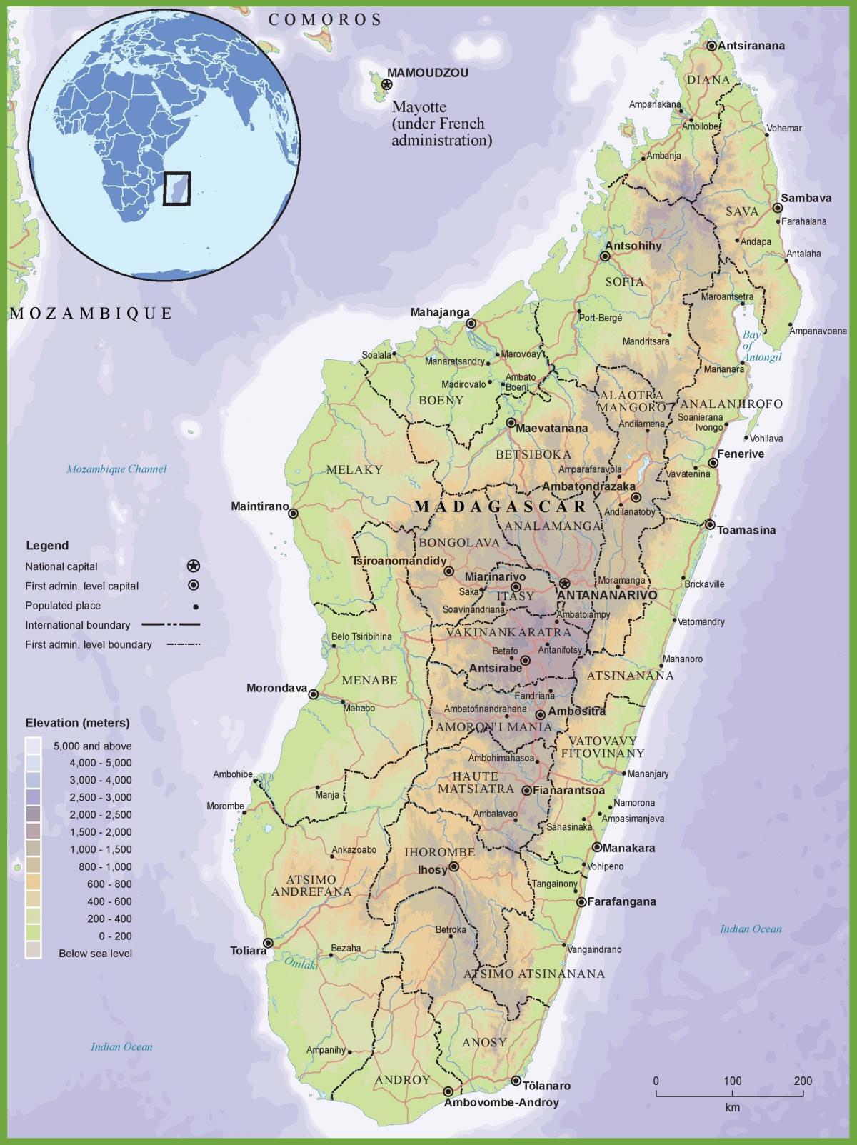 карта фізична карта Мадагаскар